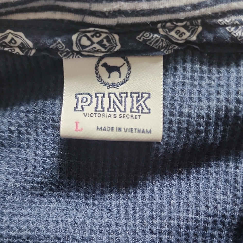 Pink VS Blue Thermal Knit/Waffle Hooded Cardigan Button Down. Size: L - Picture 7 of 7